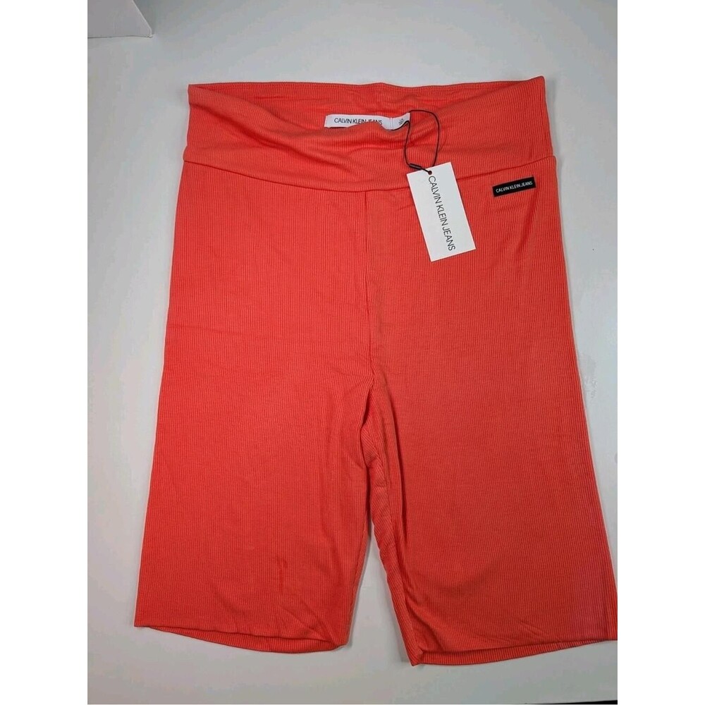 Calvin Klein Jeans NWT Ribbed Biker Shorts Womens Large Coral CJ0S8027